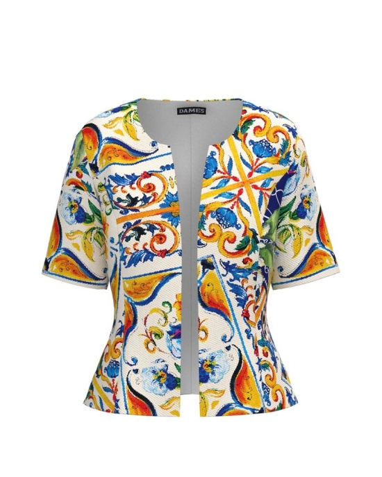 Sacou de vara cu maneca scurta imprimat multicolor CMD4343