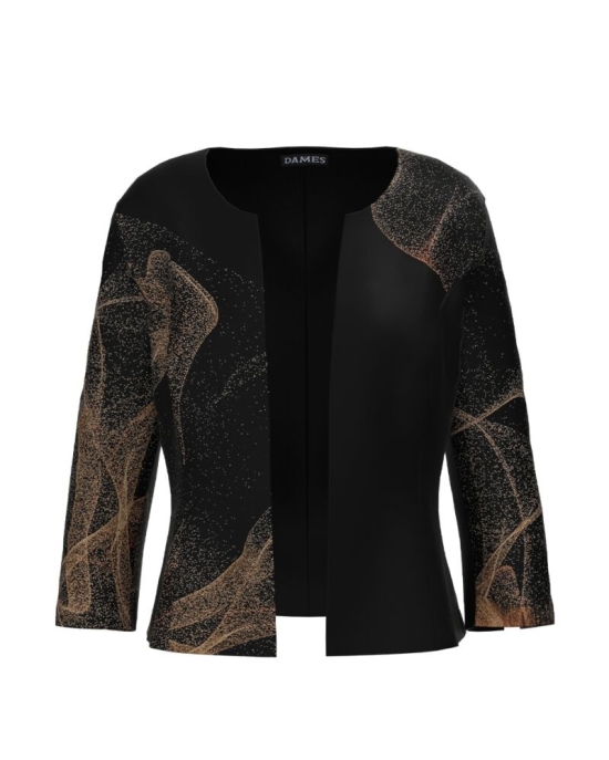 Sacou negru cambrat imprimat cu model Abstract CMD3105