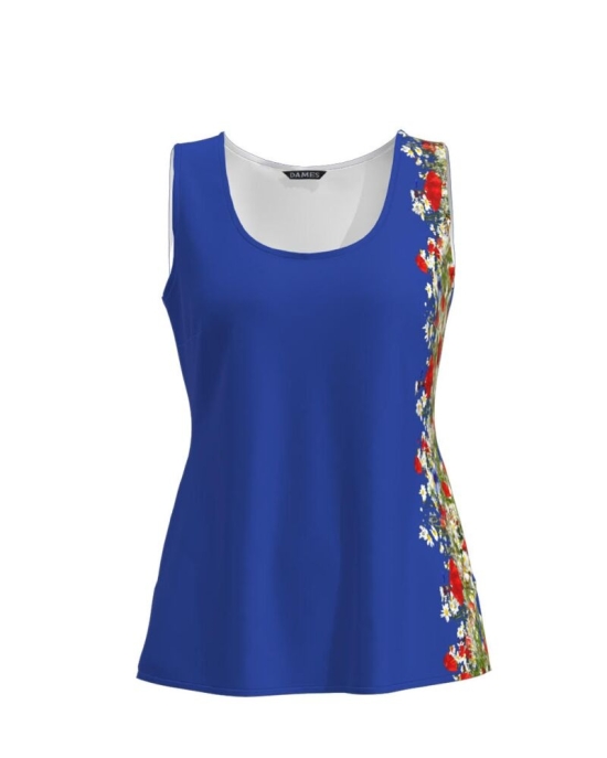 Top casual albastru imprimat cu model Flori de camp CMD774