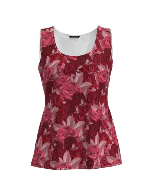 Top casual in nuante grena imprimat cu model Trandafiri CMD794