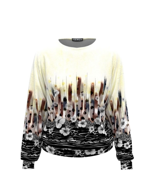 Bluza alba tip hanorac din catifea cu print floral CMD430 - Img 1
