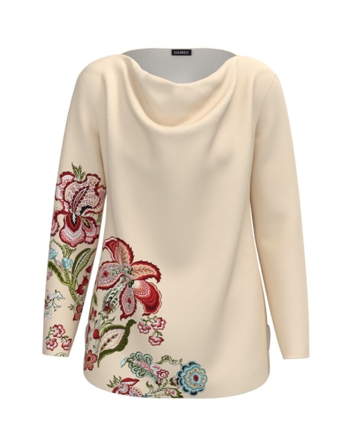 Bluza bej din catifea imprimata cu model floral CMD1297