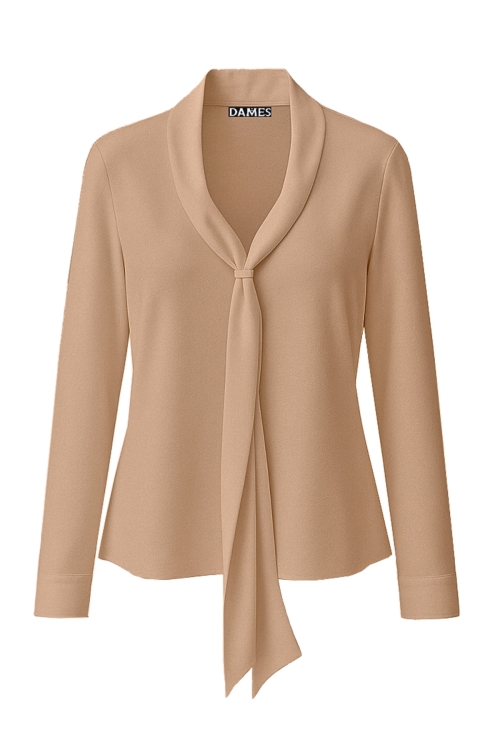 Bluza bej din vascoza cu guler esarfa
