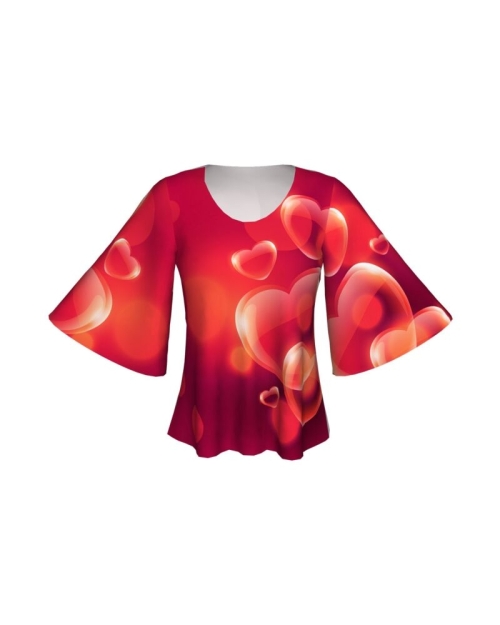 Bluză cu mâneci tip fluture imprimată digital Red Love A845I28 - Img 1