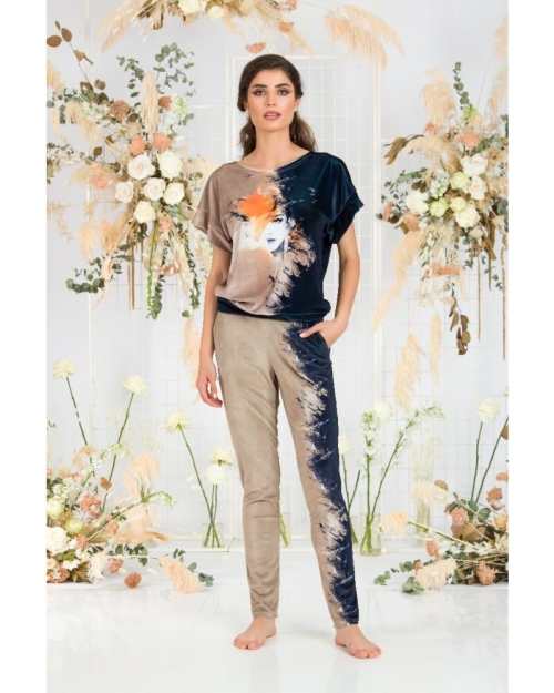 Bluza din catifea cu imprimeu digital si maneca scurta CMD674 - Img 5