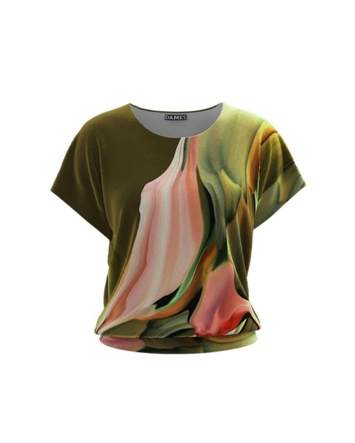 Bluza din catifea cu maneca scurta si imprimeu abstract CMD688 - Img 1