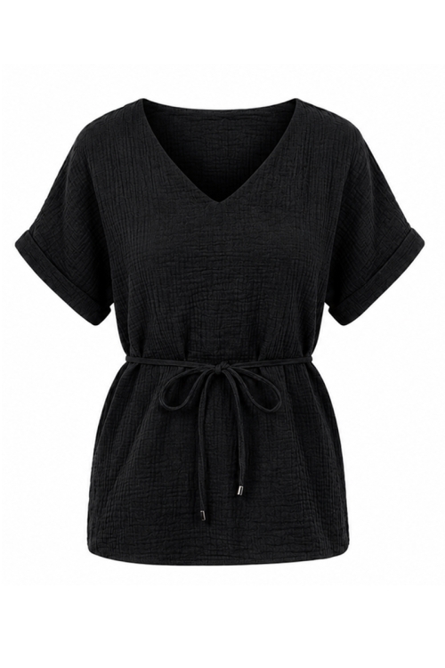 Bluza neagra de vara din muselina cu maneca raglan