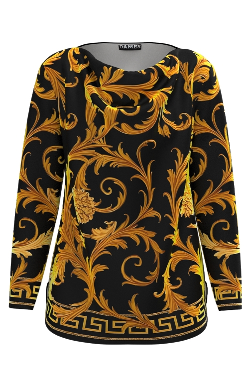 Bluza neagra din catifea cu imprimeu baroc