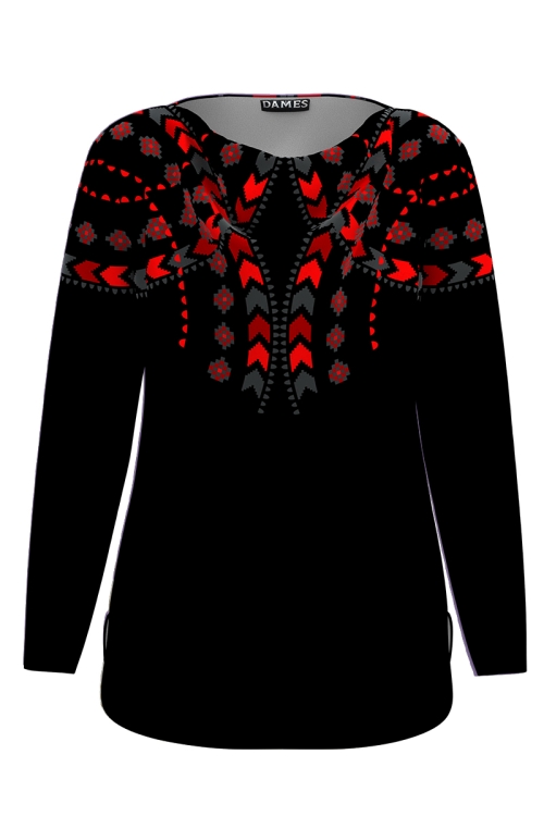 Bluza neagra din catifea imprimata traditional