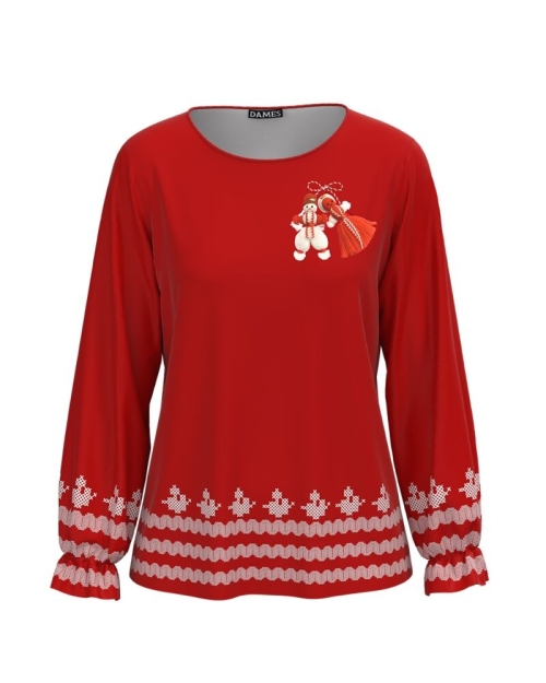 Bluza rosie cu maneca lunga imprimata Martisor CMD2123