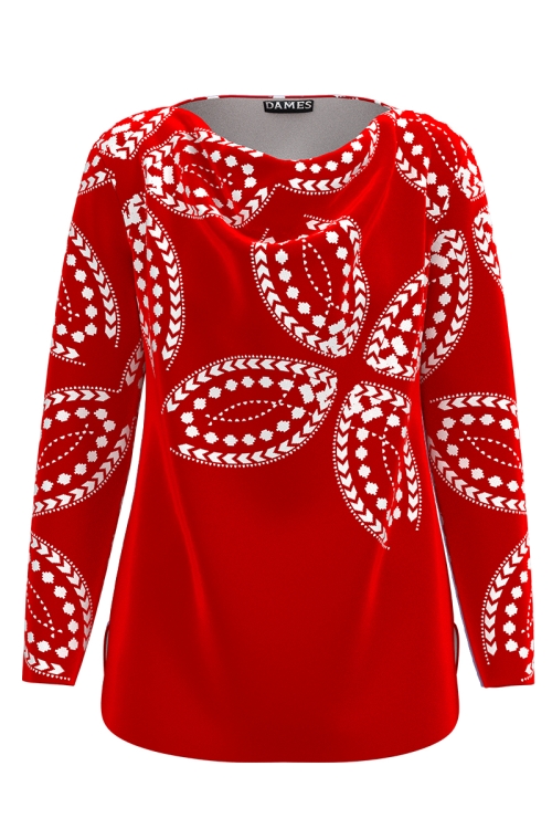 Bluza rosie din catifea imprimata traditional