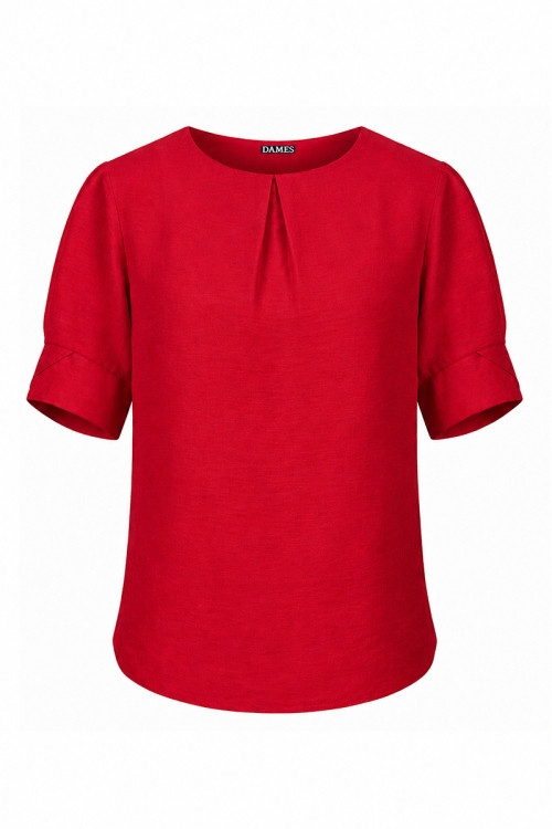 Bluza rosie din vascoza cu pliu si maneca scurta cu manseta