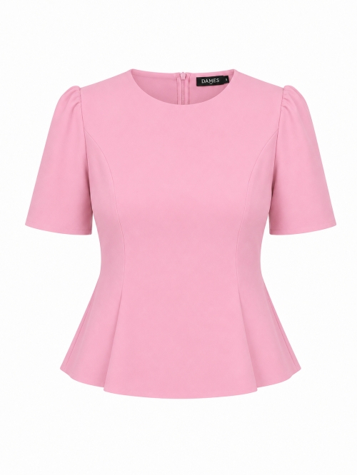 Bluza roz eleganta cu maneca scurta si croiala cambrata