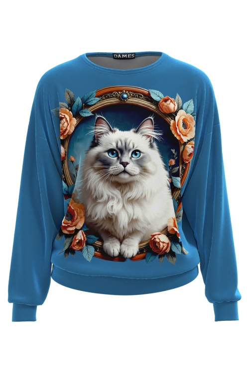 Bluza tip hanorac din catifea cu imprimeu Pisica Ragdoll
