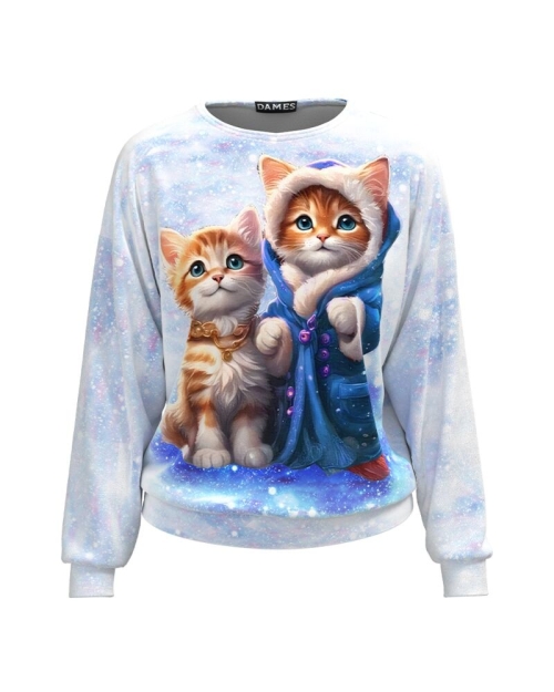 Bluza tip hanorac din catifea cu imprimeu Pisici CMD4981