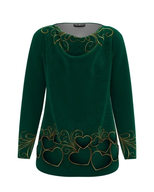 Bluza verde din catifea cu imprimeu inimi CMD1857
