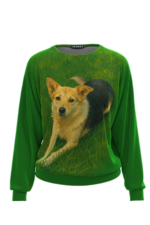 Bluza verde tip hanorac din catifea cu imprimeu Cocolina