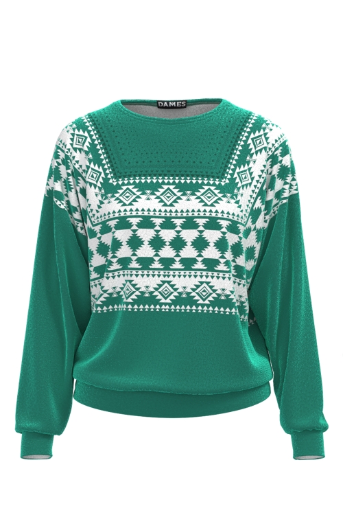 Bluza verde tip hanorac din catifea imprimata traditional
