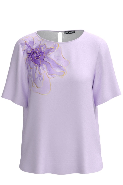 Bluza violet cu maneca scurta imprimata cu model floral CMD4588 - Img 2