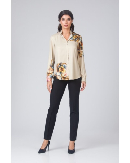 Camasa de dama bej cu guler tunica imprimata floral CMD4868 - Img 2