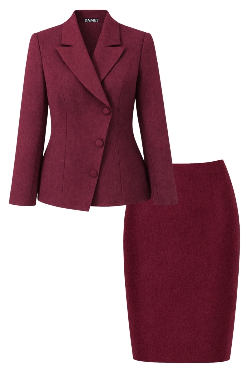 Costum bordo din stofa fina Valeria