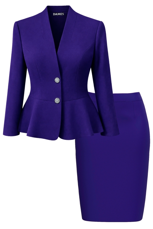 Costum dama violet sacou cu volan si fusta Clasic