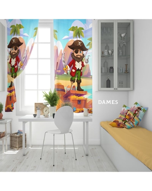 Draperie camera copii multicolora din satin imprimata cu model Pirati CMD2007 - Img 1