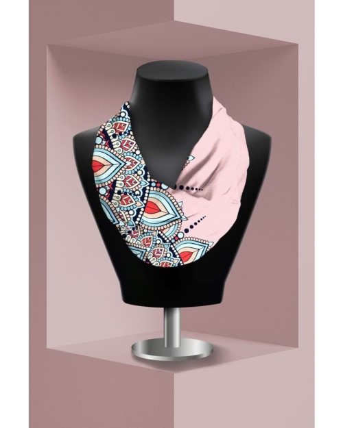 Esarfa circulara din catifea imprimata cu model mandala CMD3419