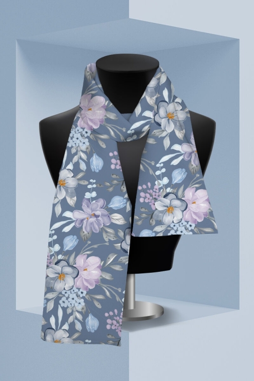 Esarfa subtire albastra imprimata cu model Floral CMD2114 - Img 2