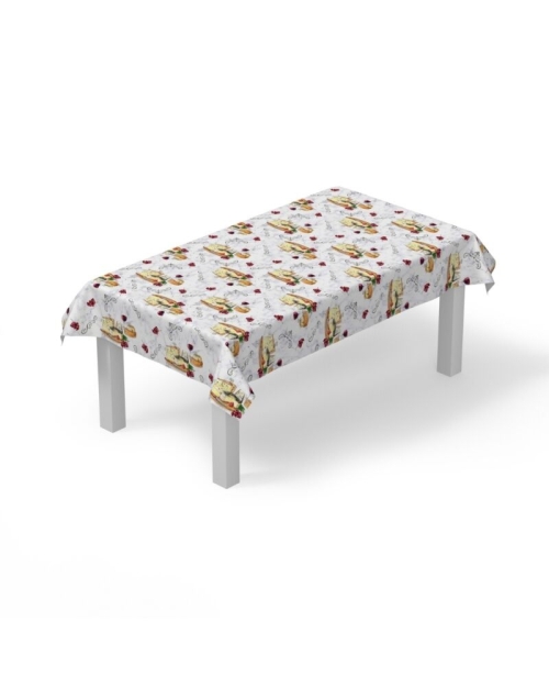 Fata de masa alba din satin imprimat cu model Brie CMD4775 - Img 2