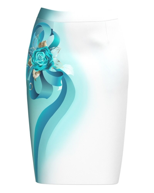 Fusta conica alba imprimata cu model floral CMD2762