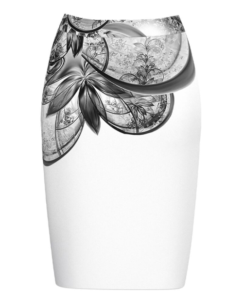 Fusta conica alba imprimata cu model floral CMD3837