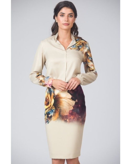 Fusta conica bej imprimata cu model floral CMD4675 - Img 2