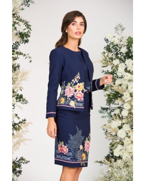 Fusta conica bleumarin imprimata cu model floral CMD2758 - Img 5