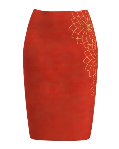 Fusta conica corai imprimata cu model floral CMD2263