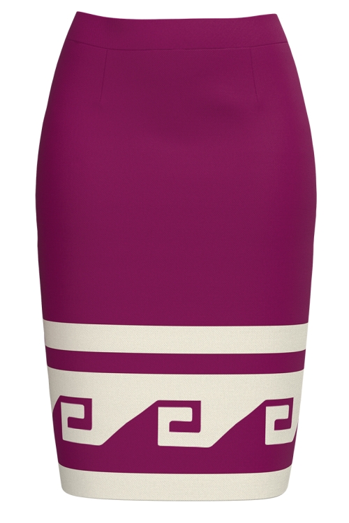 Fusta conica fucsia imprimata cu model Aztec
