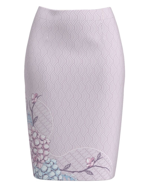 Fusta conica groasa in nuante roz imprimata cu model floral CMD3275