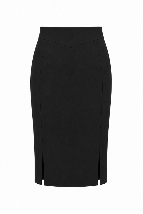 Fusta conica neagra cu bata in V si slituri in fata