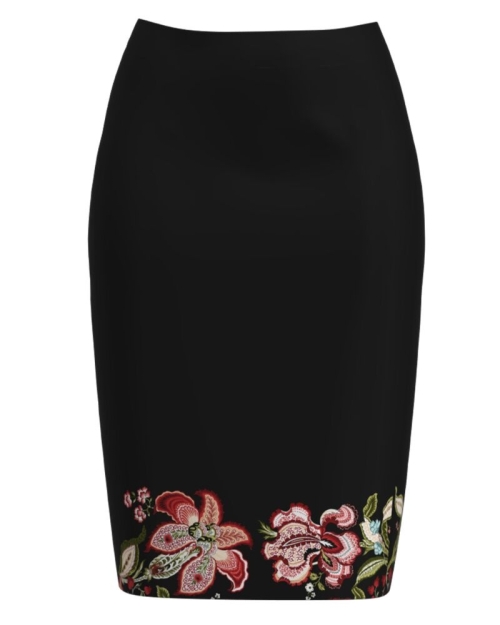 Fusta conica neagra imprimata cu model floral CMD1977