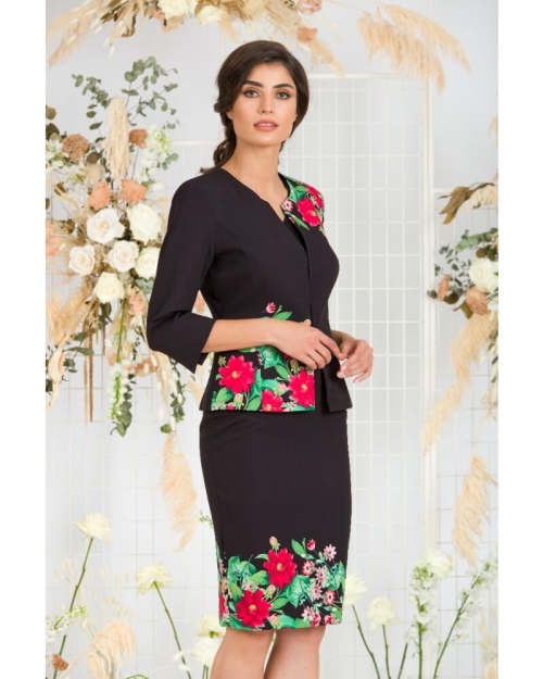 Fusta conica neagra imprimata cu model floral CMD582 - Img 3