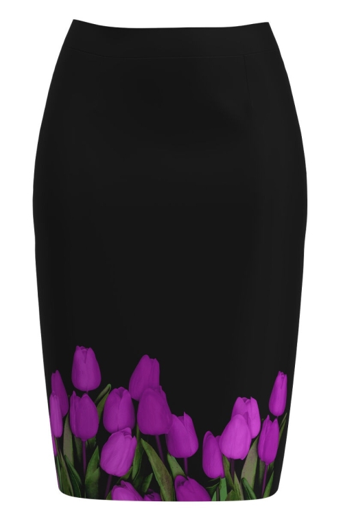 Fusta conica neagra imprimata cu model Lalele CMD3956 - Img 2
