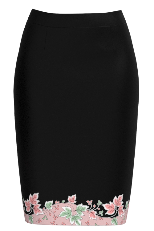Fusta conica neagra imprimata floral