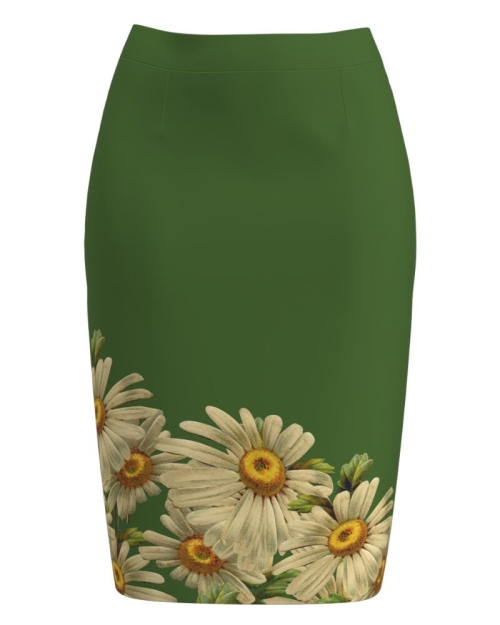 Fusta conica verde imprimata cu model floral Margarete CMD2782