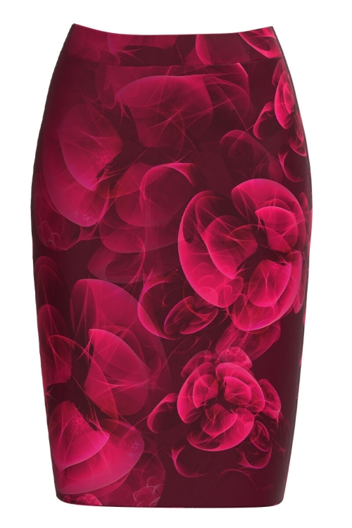 Fusta conica Viva Magenta imprimata cu model floral abstract CMD3671 - Img 2