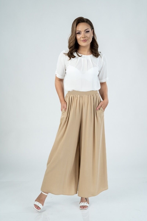Fusta pantalon din vascoza bej cu buzunare CMD4447