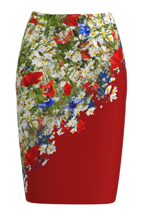 Fusta rosie imprimata cu model floral CMD696 - Img 2