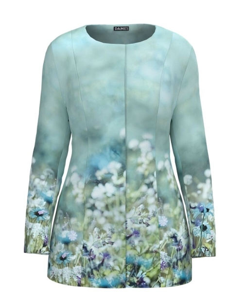 Jacheta de dama bleu de lungime medie imprimata cu model Floral CMD2313