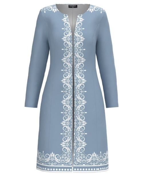 Jacheta de dama bleu lunga imprimata cu model Floral CMD3408