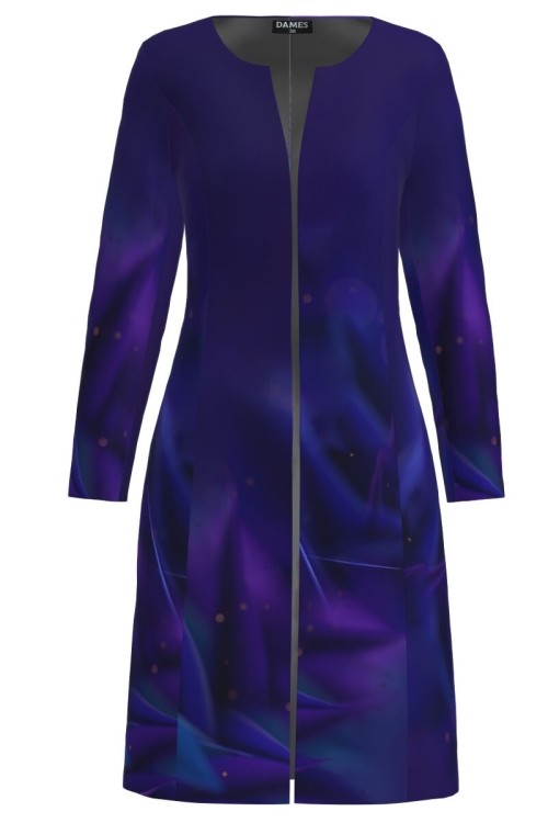 Jacheta de dama lunga imprimata in nuante de albastru violet CMD3173 - Img 2
