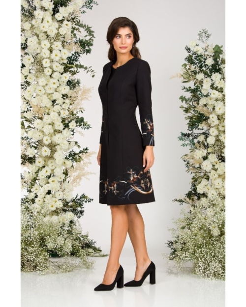 Jacheta de dama lunga, neagra imprimata cu model floral crini - Img 4